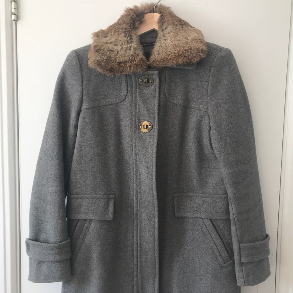 Wool Jacket With Removable Fur Collar S